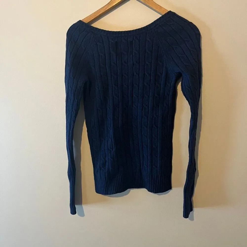 American Eagle Navy Scoop Neck Cable Knit Sweater - Y2K Bella Swan Style Large